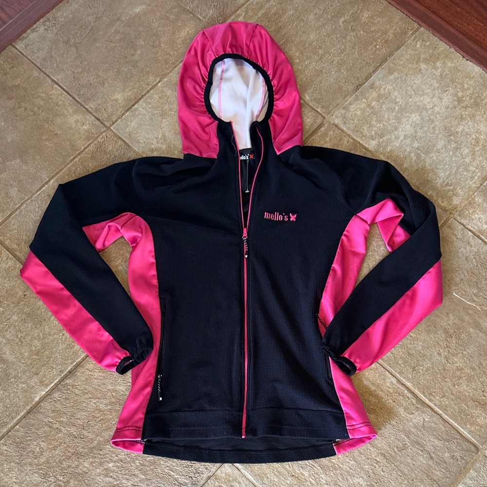 Mellow girls Black and Pink Hooded Jacket with 2 zippered pockets size XL